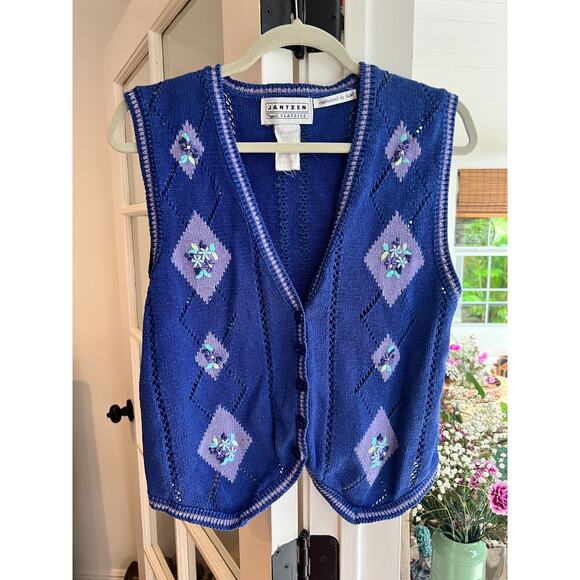 Vintage Jantzen Classics Blue Embroidered Vest, S/M - Picture 1 of 6